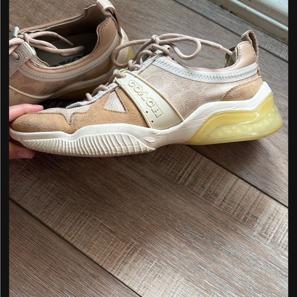 Coach Tan and Cream Retro Sneakers with Chunky Sole